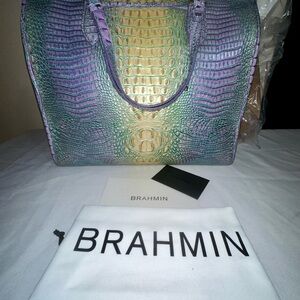New Brahmin Purple and Green Crocodile Embossed Tote